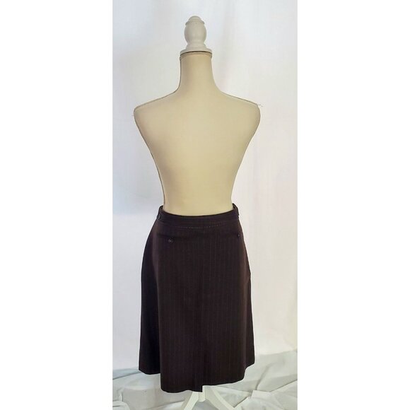 Boden Wool Skirt Women’s 14L Brown w/Blue Pin Stripes Faux Pocket Classic Preppy - Picture 3 of 15